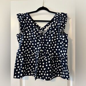 Loft navy/white ruffle sleeve top